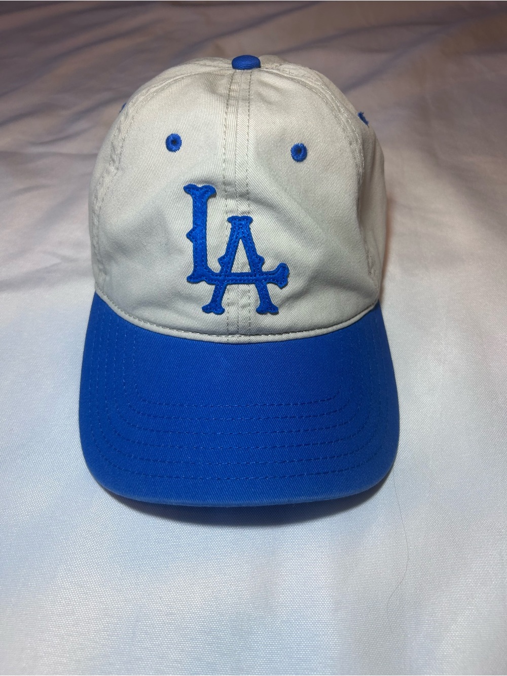 Vintage Style LA Dodgers Two-Tone Dad Hat Baseball Cap Bone/Royal Blue Stapback